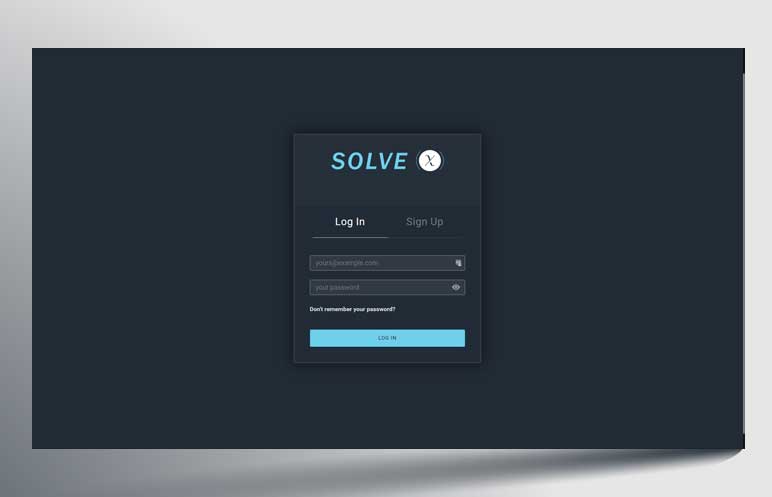 Solve(X) Login Screen