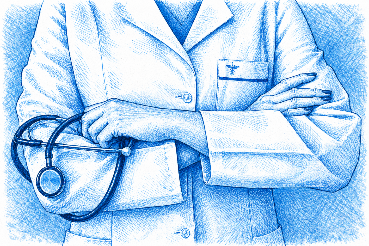 Healthcare professionals using mobile devices in a clinical environment